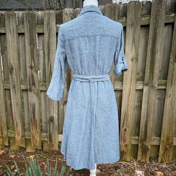 Max Studio Linen Blue Belted Button Down Shirt Dress Size Small - Picture 10 of 15